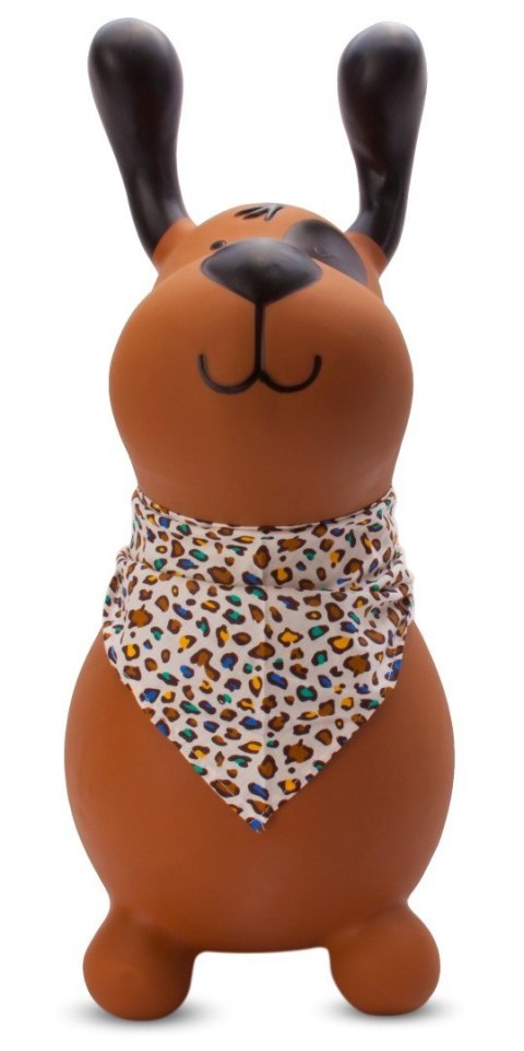 Skoczek gumowy dla dzieci REKSIO 60 cm brązowy z bandaną do skakania z pompką