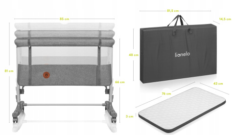 AURORA Lionelo Łózeczko dostawne 3w1 z funkcją kołyski - Grey Concrete