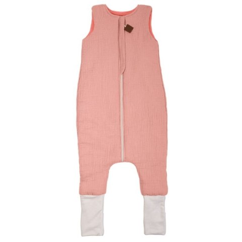 Hi Little One - ocieplany śpiworek dwustronny piżamka z nogawkami z organicznej BIO bawełny muślin BABY PINK/CORAL roz S