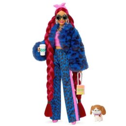 PROMO Barbie Lalka EXTRA MODA + akcesoria 17 Niebieski garnitur panterka / Bordowe włosy HHN09 GRN27 MATTEL