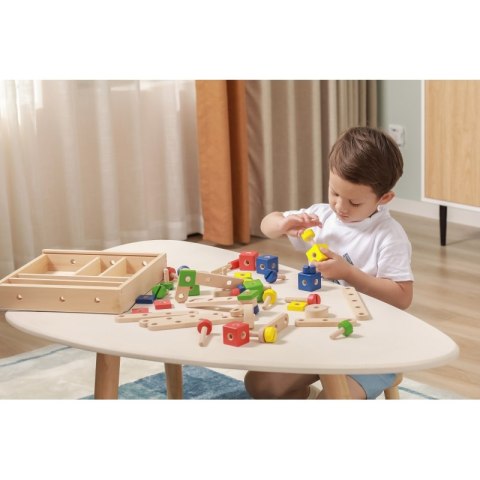 Drewniany zestaw konstrukcyjny Viga Toys 53 elementy w skrzynce Montessori