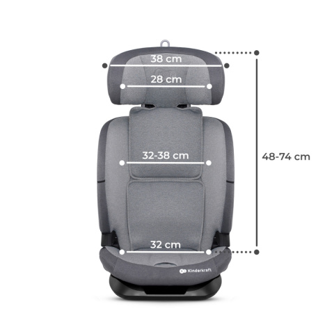 ONETO3 i-Size Kinderkraft fotelik samochodowy 9-36 kg ISOFIX - COOL GREY