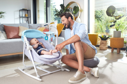 UNIMO UP KinderKraft leżaczek 5w1 0-18kg kołyska, bujaczek, krzesełko, łóżeczko - Blue