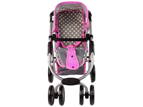 Wózek Dla Lalek Spacerówka 2 w 1 Gondola Torba Różowy Gwiazdki