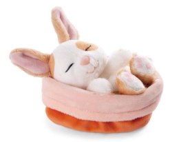 NICI 48707 Maskotka pluszowa króliczek 12cm śpiący w koszyczku, karmelowy w łatki
