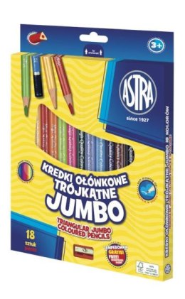 Kredki ołówkowe trójkątne jumbo ASTRA - 18 kolorów z temperówką