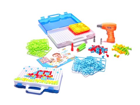 Wkrętarka wiertarka śrubki klocki konstrukcyjne zestaw majsterkowicza walizka 151 elementów