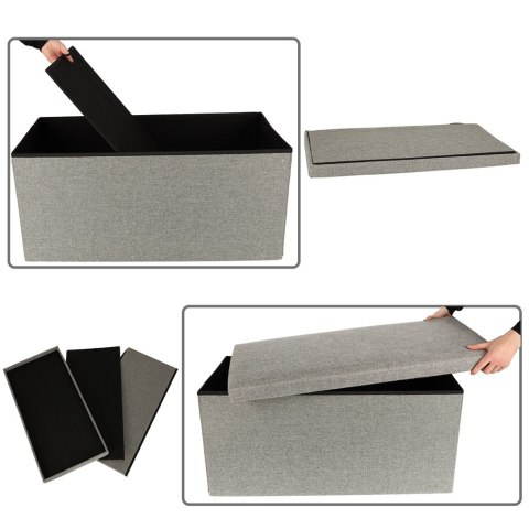 Puf składany ze schowkiem otwierany do siedzenia podnóżek szary duży 76x38x38cm