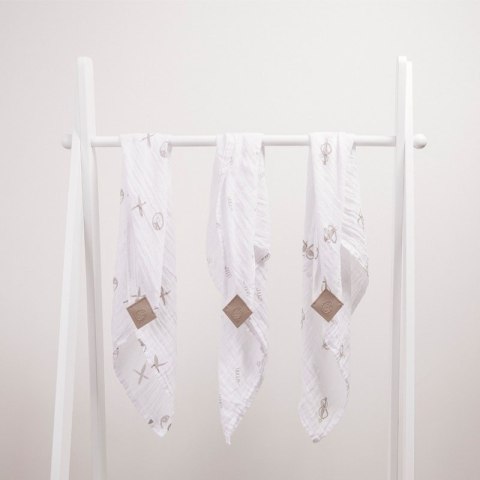 Matchstick Monkey 3 pieluszki muślinowe z organicznej BIO bawełny z gryzakiem silikonowym Grey