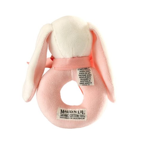 Maud N Lil Grzechotka organiczna miękka z BIO bawełny GOTS Rose the Bunny Ring Rattle