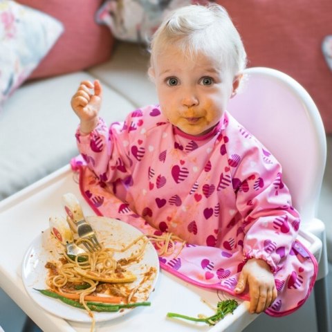 Tidy Tot - śliniak fartuszkowy z przyssawkami BLW Cover & Catch Hearts