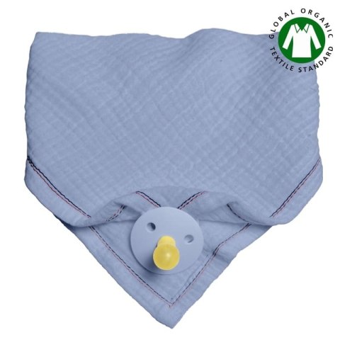 Hi Little One śliniak bandana z zawieszką na smoczek BIO bawełna Baby Blue