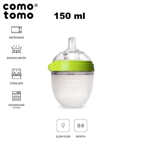 COMOTOMO - 2 antykolkowe butelki silikonowe MOM'S BREAST 150 ml Green NEWBORN 2 pack