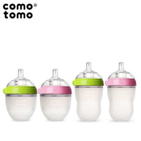 COMOTOMO - 2 antykolkowe butelki silikonowe MOM'S BREAST 250 ml Green BABY 2 pack