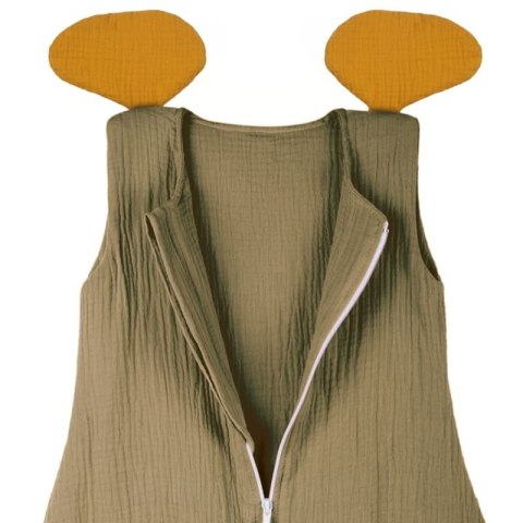 Hi Little One śpiworek do spania z nogawkami dla Niemowlaka TOG 1,0 BIO muślin ELEPHANT Green Hunter/Mustard roz S