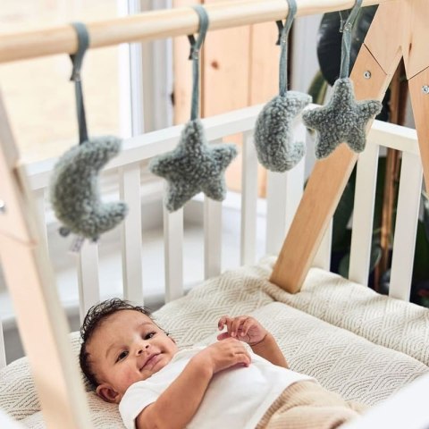 Jollein 4 zabawki interaktywne do stojaka BABYGYM Księżyc Moon Ash Green