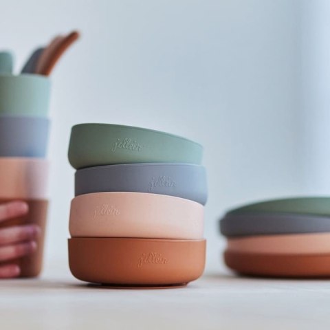 Jollein silikonowa zastawa do nauki samodzielnego jedzenia 4 el Ash Green