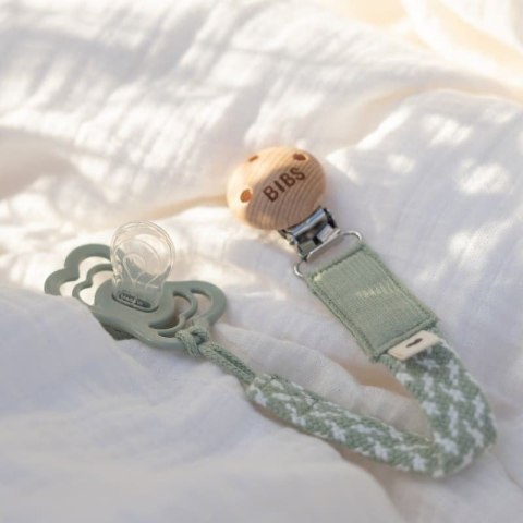 BIBS PACIFIER BRAID SAGE & IVORY zawieszka do smoczków 100% organic cotton