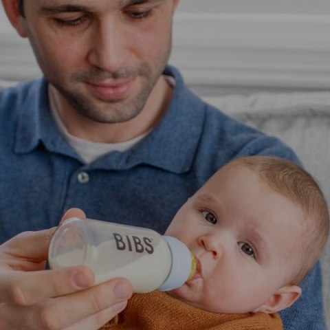 BIBS BUTELKA SZKLANA ze smoczkiem antykolkowym z kauczuku poj 225 ml BABY BLUE