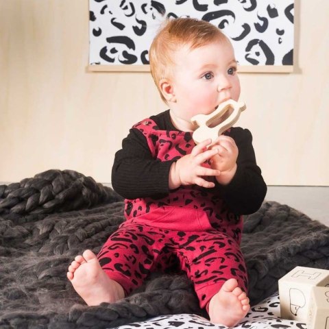 Jollein - Ogrodniczki rozpinane z BIO bawełny organicznej LEOPARD Maroon Red 62/68