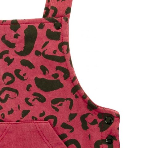 Jollein - Ogrodniczki rozpinane z BIO bawełny organicznej LEOPARD Maroon Red 74/80