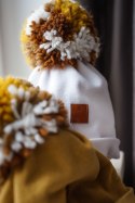 Hi Little One czapka zimowa niemowlęca ALPACA BOHO White/Brown M Pom Pom