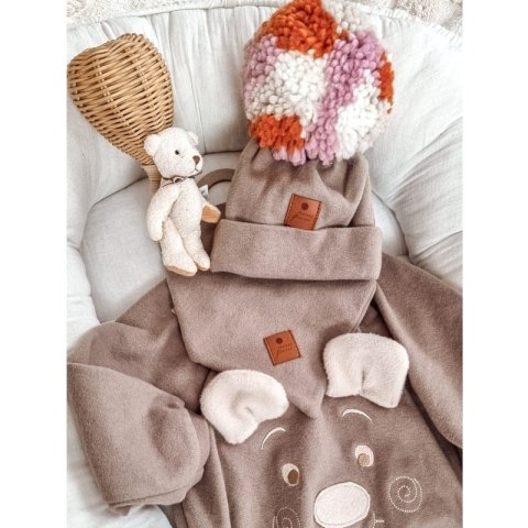 Pom Pom - komplet niemowlęcy czapka z bandanką ALPACA BOHO Cafe Latte & Brown S