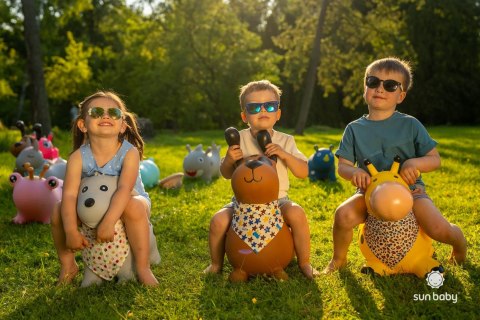 Skoczek gumowy dla dzieci REKSIO 60 cm brązowy z bandaną do skakania z pompką