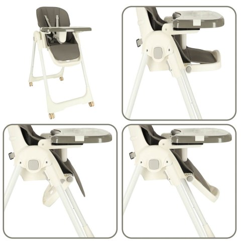 Krzesełko do karmienia na kółkach z podstawką składane szare