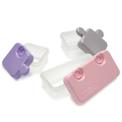 Melii - innowacyjny lunchbox PUZZLE Pink/Grey/Purple - 3 pojemniki na śniadanie