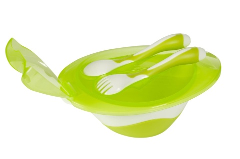 Miseczka z łyżeczką i widelcem 6m+ Baby Ono 1064