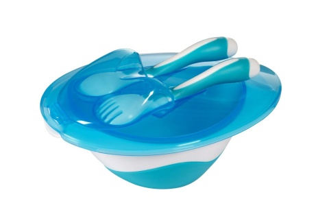 Miseczka z łyżeczką i widelcem 6m+ Baby Ono 1064