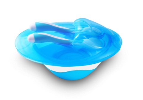 Miseczka z łyżeczką i widelcem 6m+ Baby Ono 1064