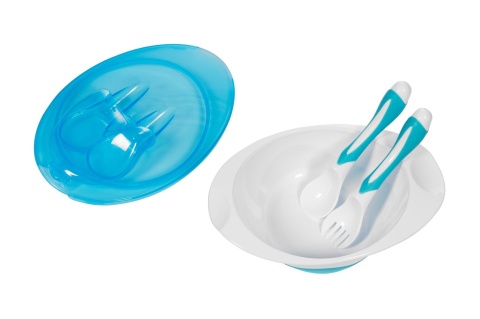 Miseczka z łyżeczką i widelcem 6m+ Baby Ono 1064