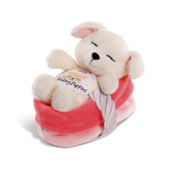 NICI 48110 Maskotka Sleeping Puppies piesek 12cm kremowy w czerwono-różowym koszyku