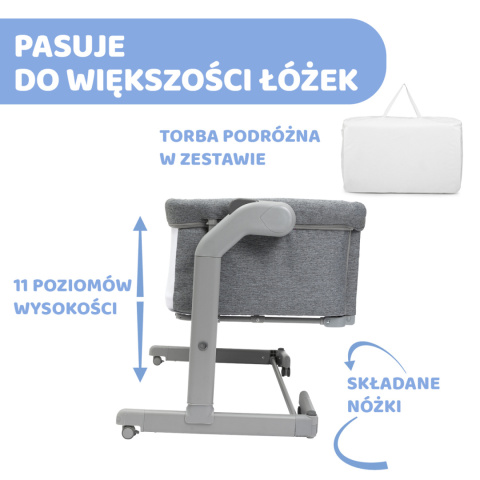 Next2me Magic Evo Chicco 0m+ łóżeczko dostawne - Grey Mist