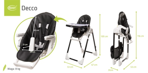 DECCO 4Baby Regulowane krzesełko do karmienia - Black