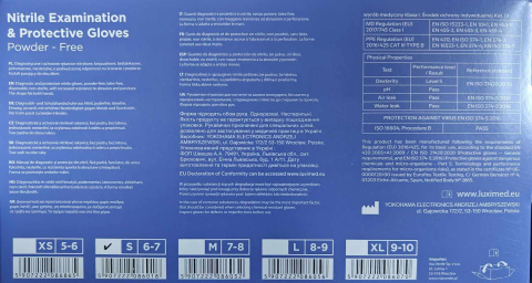 Rękawiczki nitrylowe medyczne 8%VAT niebieskie Luximed nitrile medical r. S 100 szt.
