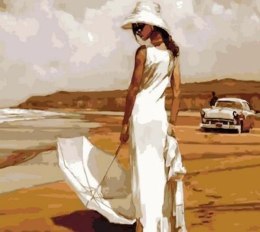 Malowanie po numerach 40x50cm Kobieta z parasolem na piaskowej plaży 1008936