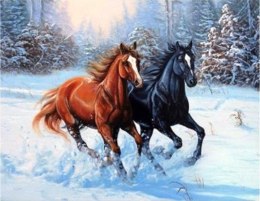 Malowanie po numerach 40x50cm Konie galopujące w śniegu 1008589