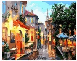 Malowanie po numerach 40x50cm Miasteczko, deszczowa ulica 1008489