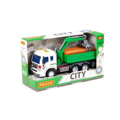 Polesie 96029 "City", samochód burtowy z podnośnikiem inercyjny, ze światłem i dźwiękiem, zielony w pudełku