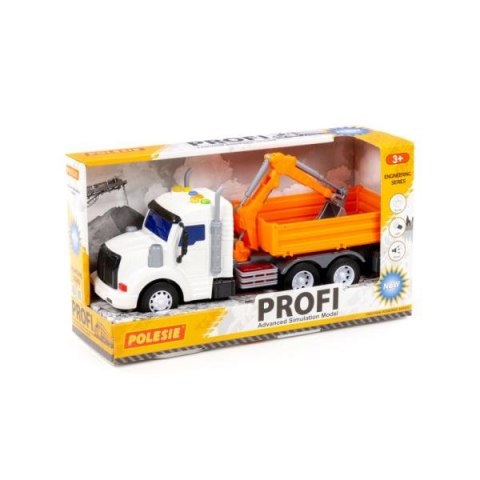 Polesie 96128 "Profi", samochód burtowy z koparką inercyjny, ze światłem i dźwiękiem, pomarańczowy w pudełku