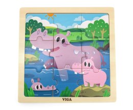 Viga 44628 Puzzle na podkładce 9 elementów - hipopotam