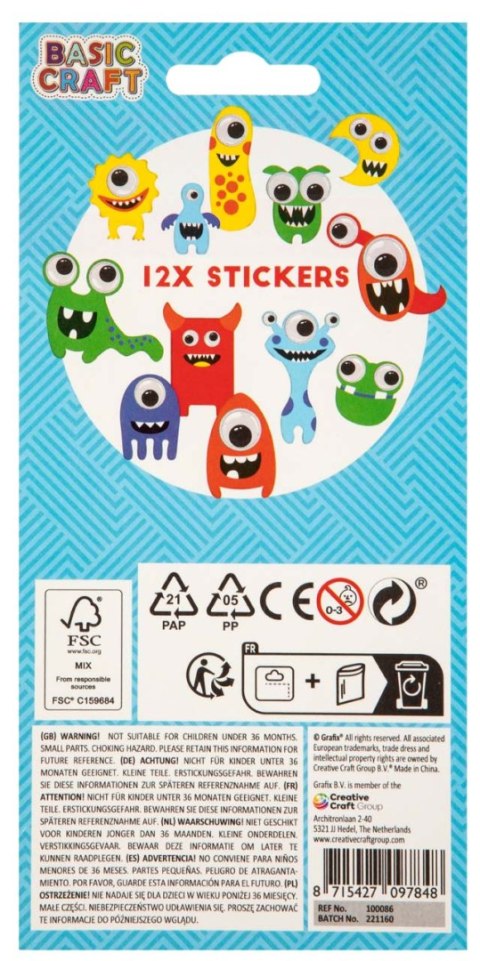 12 naklejek, holograficznych / trzęsące się oczy /