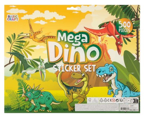 Mega zestaw naklejek z dinozaurami 500 szt. 40 x 32 cm