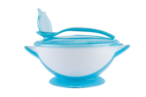 Miseczka z przyssawką i łyżeczką 6m+ Baby Ono 1063/01 niebieski