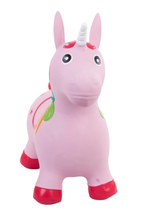 Skoczek gumowy dla dzieci JEDNOROŻEC 60 cm różowy do skakania z pompką