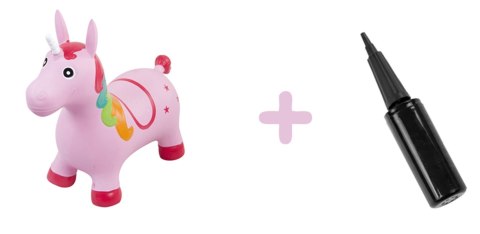 Skoczek gumowy dla dzieci JEDNOROŻEC 60 cm różowy do skakania z pompką