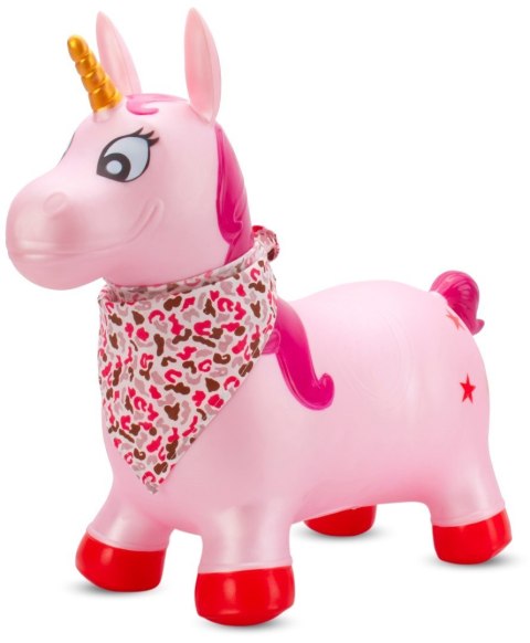 Skoczek gumowy dla dzieci JEDNOROŻEC 60 cm różowy perłowy z bandaną do skakania z pompką